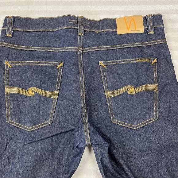 Nudie Jeans Co Lean Dean Jeans Mens 36x32 Dark Indigo Dry 16 Dips Made in Italy - Picture 9 of 16